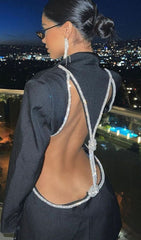 Black Diamond Chain Backless Mini Dress