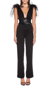 Deep V Neck Sleeveless Backless Lace Bow Mesh Jumpsuit
