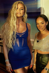 Blue Spaghetti Strap Mesh Mini Dress