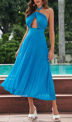 HalterNeck Cutout Pleated Dress