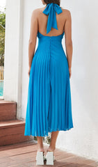 HalterNeck Cutout Pleated Dress