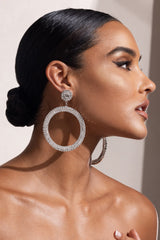 Silver Diamante HOOP Drop Earrings