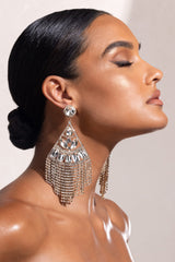 Gold Statement Crystal Drop Tassel Earrings