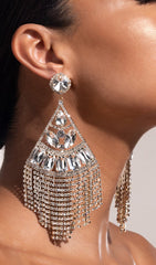 Gold Statement Crystal Drop Tassel Earrings