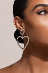 Gold Diamante Heart Shape Drop Earrings