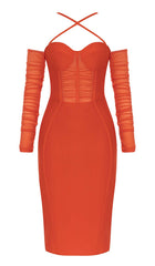 Corset Ruched Midi Dress In Red