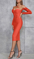 Corset Ruched Midi Dress In Red