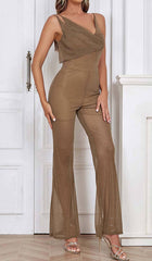 COWL-Neck Sequin Jumpsuit In Khaki