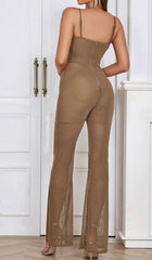 COWL-Neck Sequin Jumpsuit In Khaki