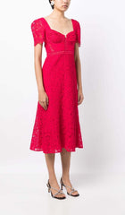 Crepe-Texture LaceD Midi Dress In Red