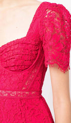 Crepe-Texture LaceD Midi Dress In Red