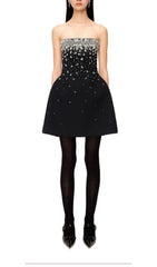 Crystal Beading Strapless Mini Dress In Black