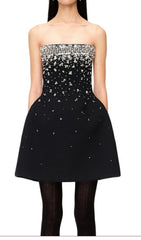 Crystal Beading Strapless Mini Dress In Black