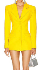 Crystal Open Back Jacket Dress In YelLow