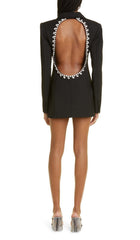 Crystal Trim Back Cutout Jacket Dress In Black