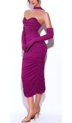 Crystal Halter Neck Midi Dress In Grape