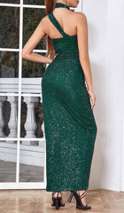Cut Out Sequins Maxi Dress In Forest Green
