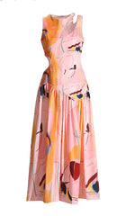 Cut Outs Round Neck Midi Dress In Multicolor