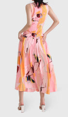 Cut Outs Round Neck Midi Dress In Multicolor