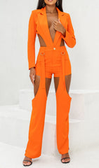 Cutout Backless Three Piece Set In Orange