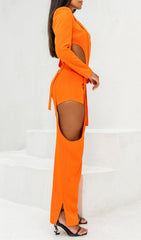 Cutout Backless Three Piece Set In Orange