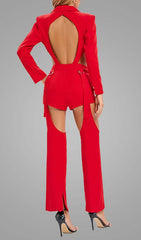Cutout Backless Three Piece Set In Red
