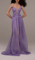 Cutout Tulle Maxi Dress In Light Purple