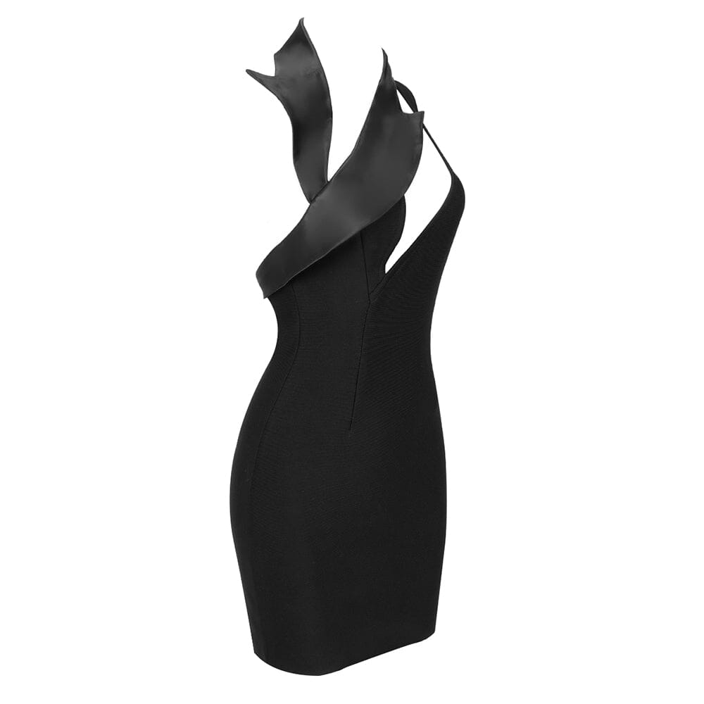 Cut Out Asymmetric Mini Dress In Black