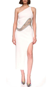 Cutout CrystalS High-Low Dress In White
