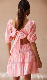 Puff Sleeve Lace Mini Dress In Pink