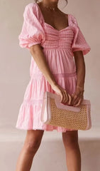Puff Sleeve Lace Mini Dress In Pink