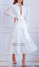 CutwoRK Plunge Midi Dress In White