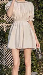 CYSTAL Neck Puff Sleeve Mini Dress