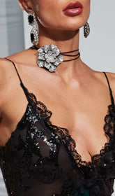 Black Crystal Flower Choker
