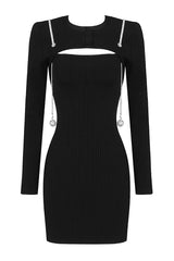 Black Diamond Chain Hollow Long Sleeves Mini Bandage Dress