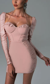 DARK Rose Pink Ruched Corset Mini Dress