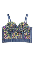 Denim Crystal EmbelliShed CropPed Top In Navy Blue