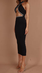 Diamante Trim Midi Dress In Black