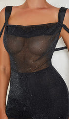 Diamante Mesh Jumpsuit In Black