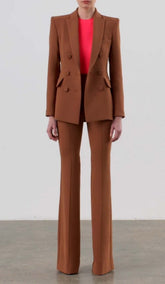 Double-Breasted Wide Leg Jacket Suit In Brown