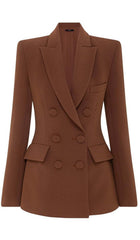 Double-Breasted Wide Leg Jacket Suit In Brown