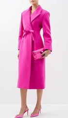 Double WOOL BLEND Long COAT In Pink