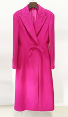 Double WOOL BLEND Long COAT In Pink