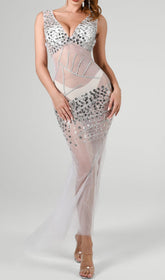 DITAYA Mesh DiamonaTe Maxi Dress