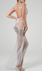 DITAYA Mesh DiamonaTe Maxi Dress