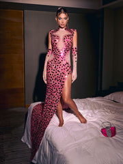 Satin Crystal Clutch In Hot Pink