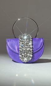 Satin Crystal Clutch In Purple
