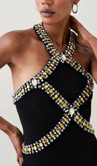 EmbelliShed Halter Midi Dress In Black