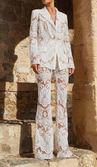 Embroidered Lace Mesh Jacket Suit In White