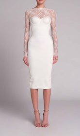 Embroidered Lace Midi Dress In White